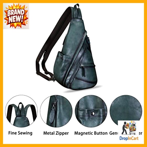 Genuine Leather Sling Backpack Convertible Crossbody Shoulder Bag Adjustable - Picture 4 of 7